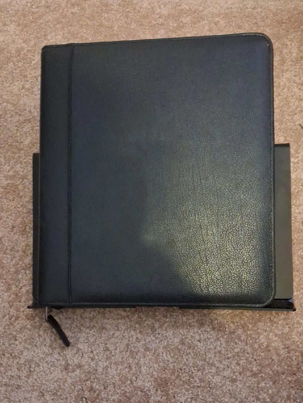Vintage Franklin Quest (Covey) Black Aniline Leather Zip 3 Ring Binder W/stand